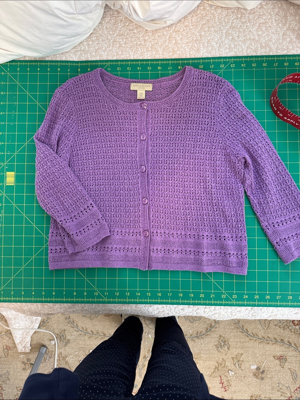 New! Lovely Lavender Crochet Button-Front Cropped Cardigan from Appleseed's, PM